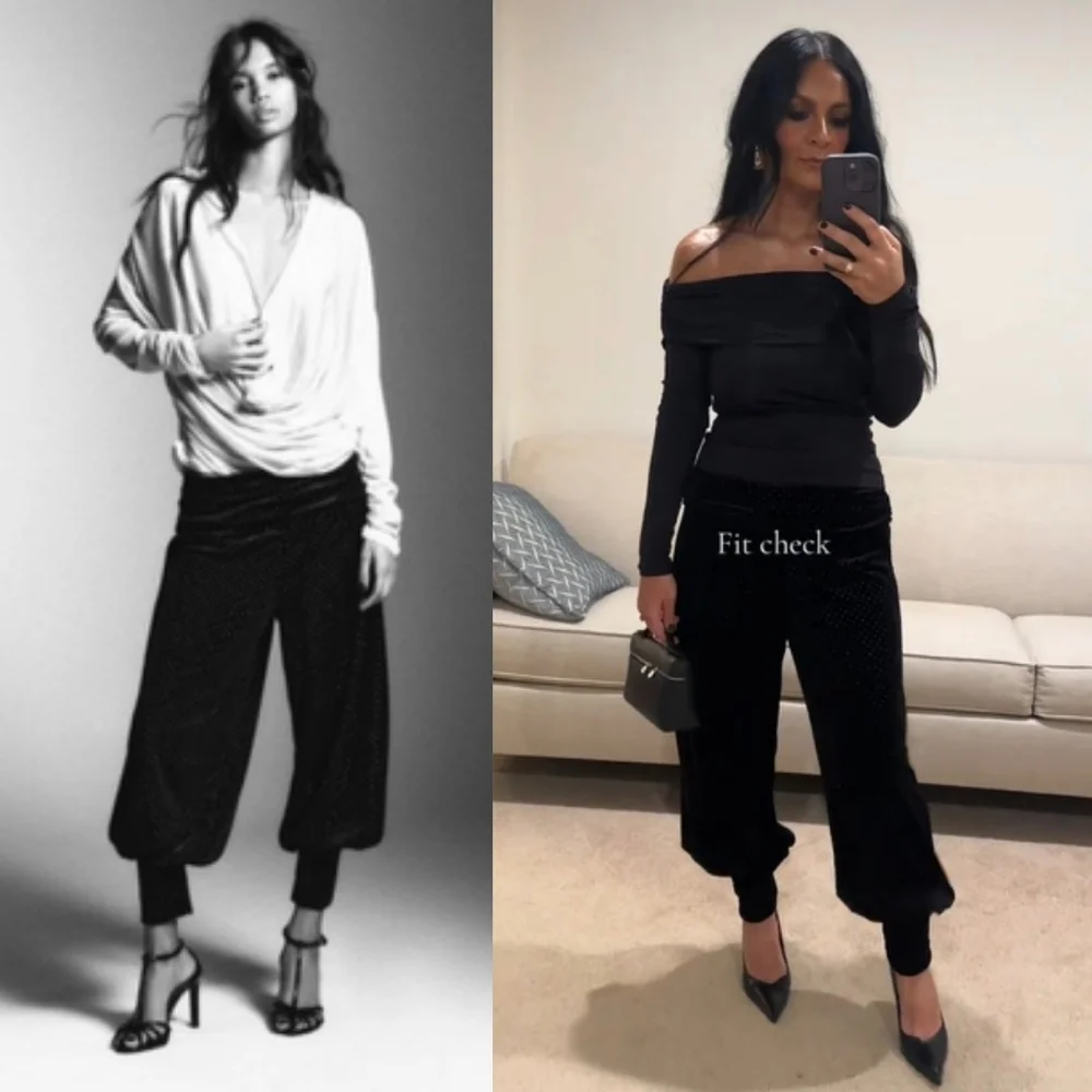 ZARA VELVET BALLOON PANTS Black SIZE XS